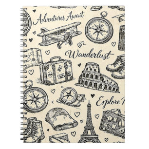 Cuaderno Aventuras de viaje vintage patrón continuo
