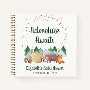 Cuaderno Aventure Awaits Woodland Baby Shower Guest Book