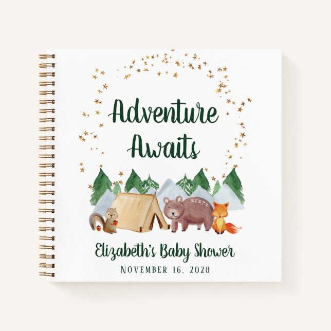 Cuaderno Aventure Awaits Woodland Baby Shower Guest Book (Anverso)