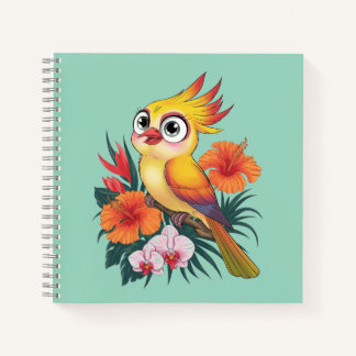 Cuaderno Aves amarillas adorables con flores