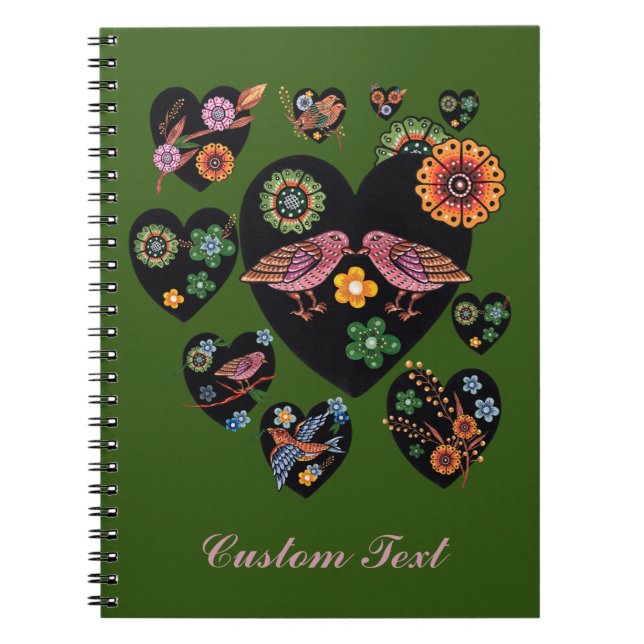 Cuaderno Aves amorosas personalizadas Arte folclórico escan (Frente)