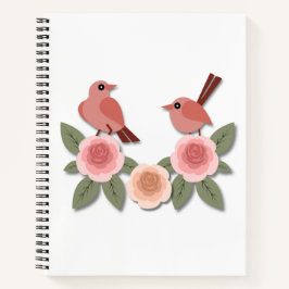 Cuaderno Aves amorosas rosas y Rosas floridos