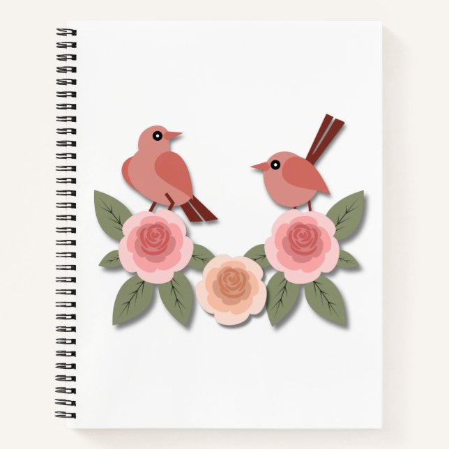Cuaderno Aves amorosas rosas y Rosas floridos (Anverso)