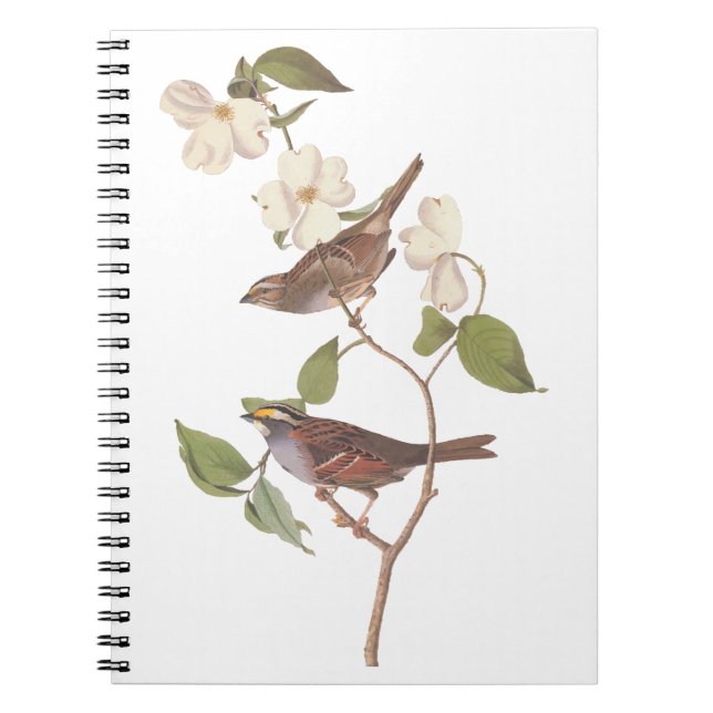 Cuaderno Aves Audubónicas de espadín blanco con flores (Frente)
