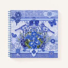 Cuaderno Aves azules de porcelana y jaula de aves