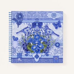 Cuaderno Aves azules de porcelana y jaula de aves