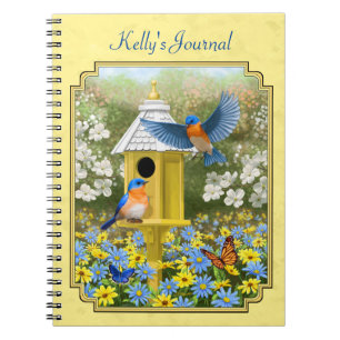 Cuaderno Aves azules y amarillos redondos
