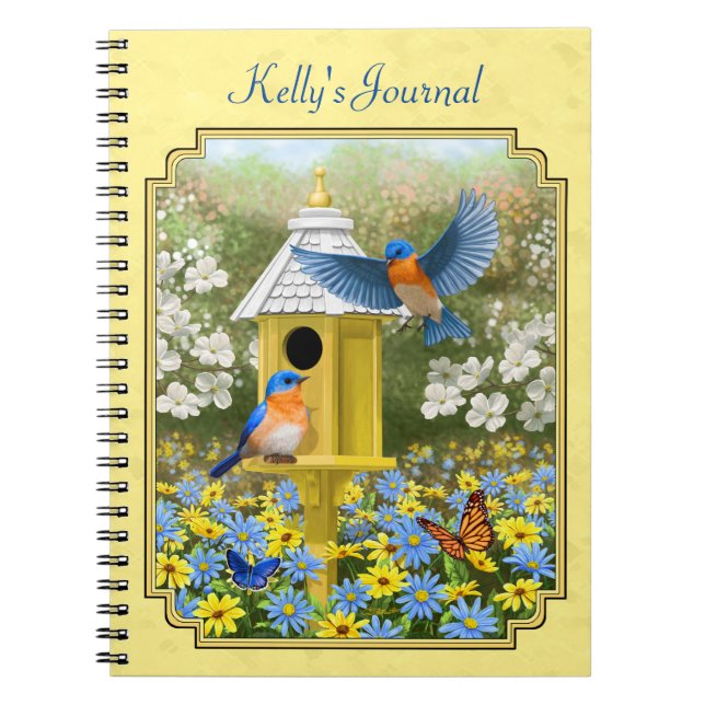 Cuaderno Aves azules y amarillos redondos (Frente)