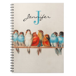 Cuaderno Aves azules y polvorientas adorables Monograma vin