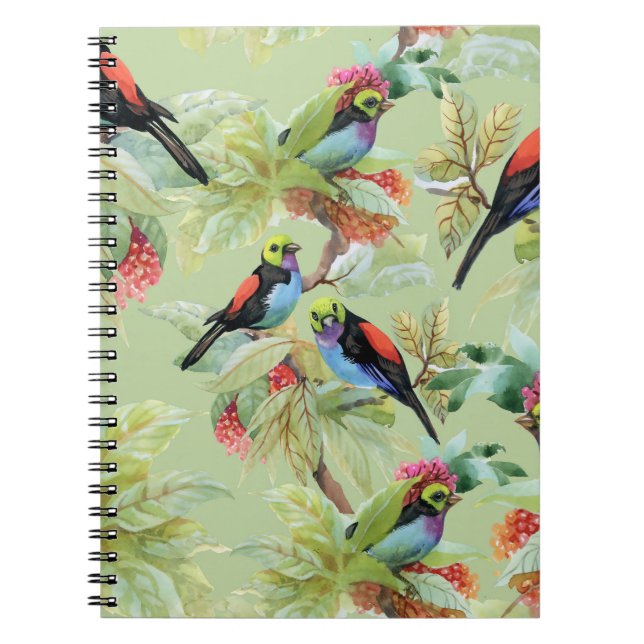 Cuaderno Aves con flores de verano: patrón tropical (Frente)