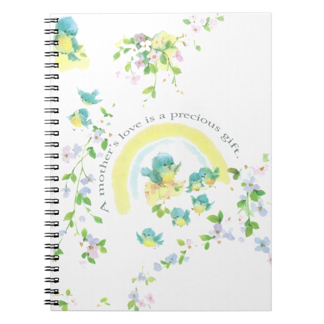 Cuaderno Aves de amor azules del Día de la Madre (Frente)