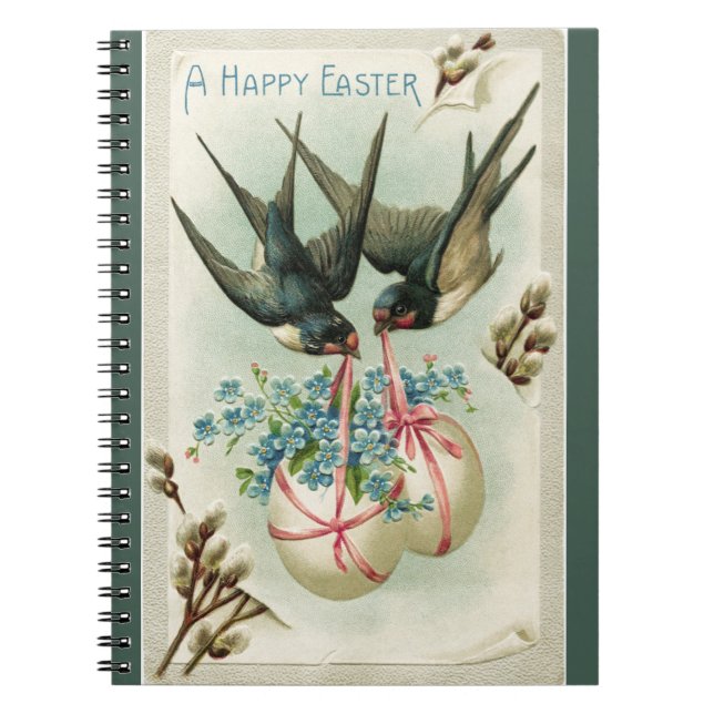 Cuaderno Aves de época llevando huevos de Pascua (Frente)