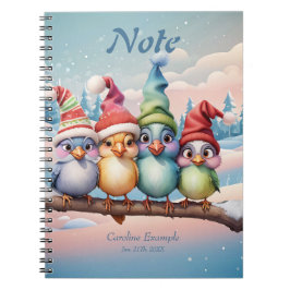 Cuaderno Aves de fantasía con Navidades gorras