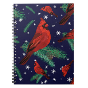 Cuaderno Aves de invierno - cardenales sobre ramas de abeto
