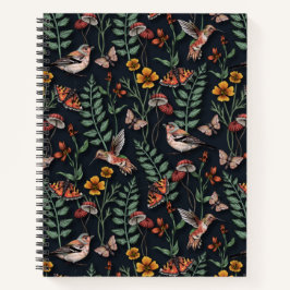 Cuaderno Aves de jardín oscuro y mariposas
