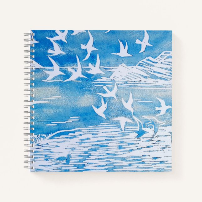 Cuaderno Aves de la Costa Azul Arte de acuarela moderna (Anverso)