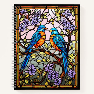 Cuaderno Aves de vidrio manchado coloridas en ramas de flor