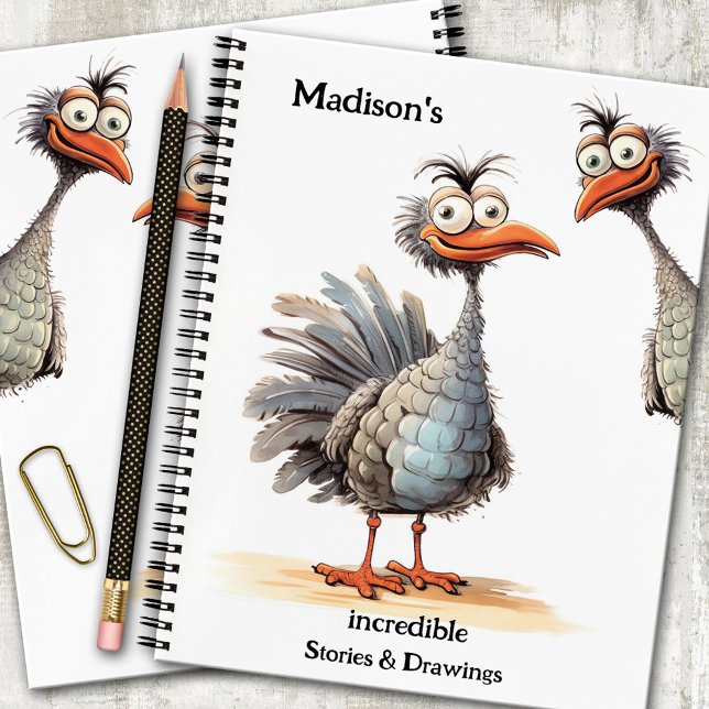 Cuaderno Aves divertidas adornan la historia y los dibujos (Funny notebook featuring a watercolor illustration of two rare birds - story book and drawings)