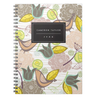 Cuaderno Aves dulces rosadas extravagantes Jardín floral Po