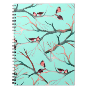 Cuaderno Aves en las ramas de los árboles acuarela pintada