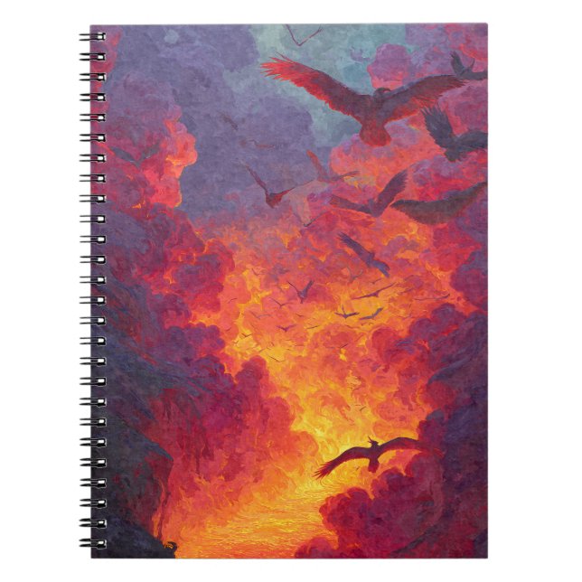 Cuaderno Aves en llamas Fiery Sunset Sky Art (Frente)