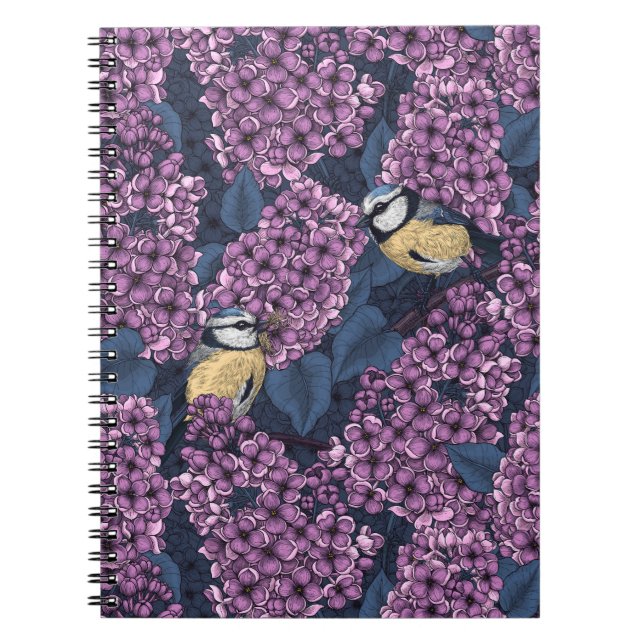 Cuaderno Aves en un jardín lila violeta (Frente)
