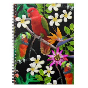 Cuaderno aves exóticas y flores hermosas