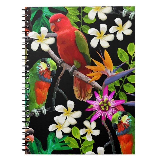 Cuaderno aves exóticas y flores hermosas (Frente)