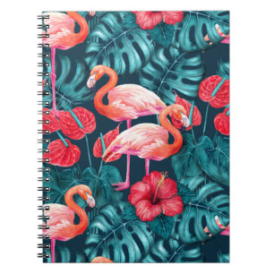 Cuaderno Aves flamencas y acuarela de jardín tropical