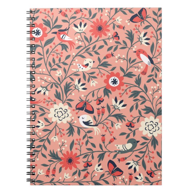 Cuaderno Aves Florales Mano Dibujando Vintage (Frente)