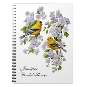 Cuaderno Aves Goldfinch y flores color de fondo de selecció