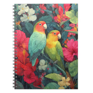 Cuaderno Aves Lovebirds Tropicales Vibrante Hibiscus Garden