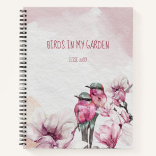 Cuaderno Aves rosas y verdes: Revista de aves rosa en flor 
