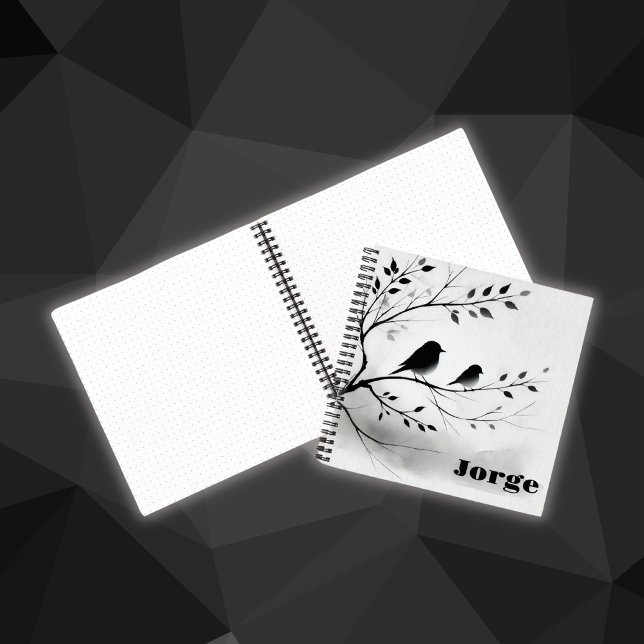 Cuaderno Aves simples blancas y negras perfilando en árbole (Subido por el creador)