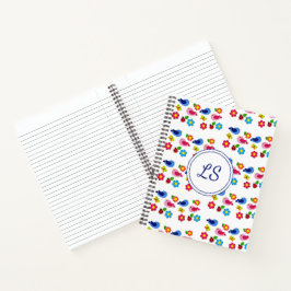 Cuaderno Aves y flores patrón primavera blanco
