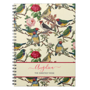 Cuaderno Aves y Rosas victorianos de estilo vintage