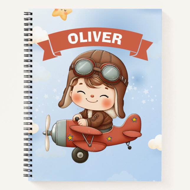 Cuaderno Aviador de bebé soñado en avión rojo (Anverso)