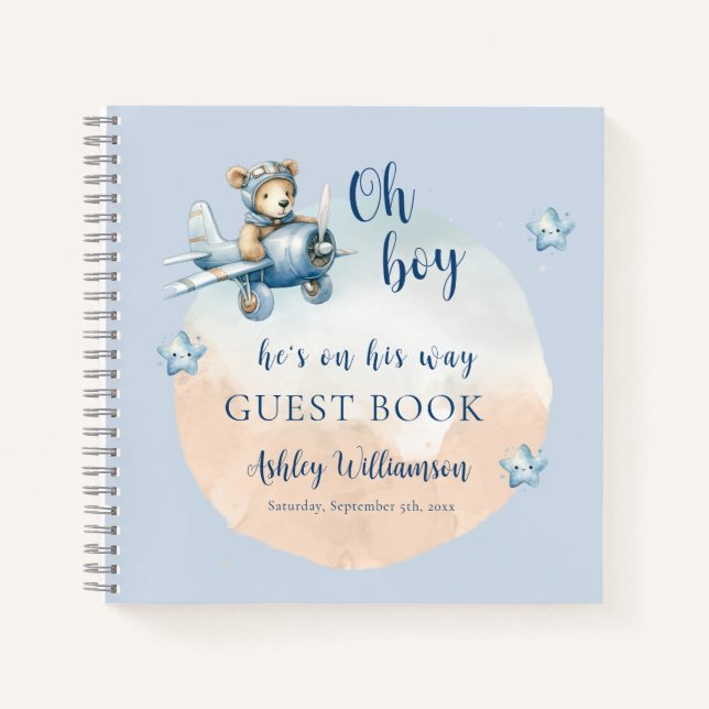 Cuaderno Aviador de oseos de Teddy Oh Boy Baby Shower (Anverso)