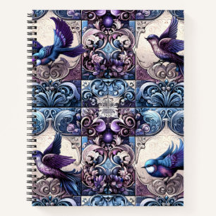 Cuaderno Aviario Victoriano: Un Jardín de Azulejos Morado