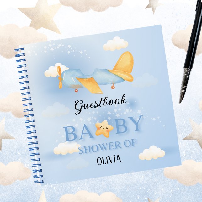 Cuaderno Avión Cute, Nubes y Estrella, Baby Shower Guestboo (Subido por el creador)