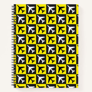 Cuaderno Avión de chorro volador geométrico amarillo