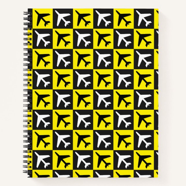 Cuaderno Avión de chorro volador geométrico amarillo (Anverso)