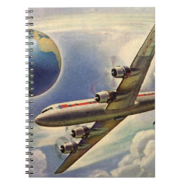 Cuaderno Avión de época volando por el mundo en nubes