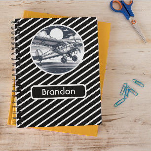 Cuaderno Avión personalizado, rayas negras y blancas