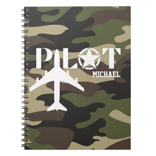 Cuaderno Avión piloto y militar, camuflaje, Minimalista (Frente)