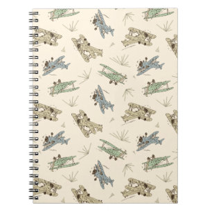 Cuaderno Aviones biplanos Art Deco rugientes: patrón azul v