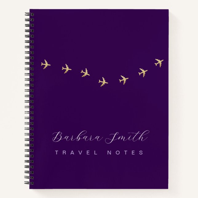 Cuaderno Aviones de notas de viaje en morado (Anverso)