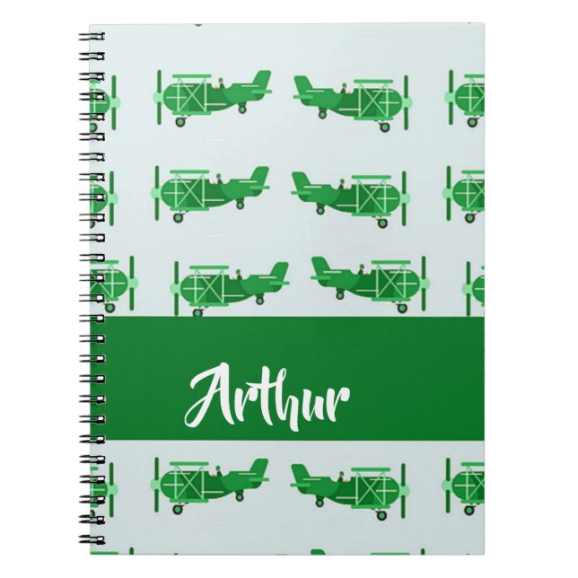 Cuaderno Aviones voladores verdes sobre azul (Frente)