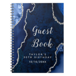 Cuaderno Aviso de cumpleaños de Navy y Silver Agate