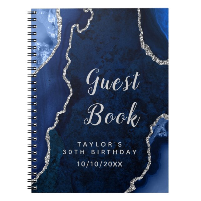 Cuaderno Aviso de cumpleaños de Navy y Silver Agate (Frente)